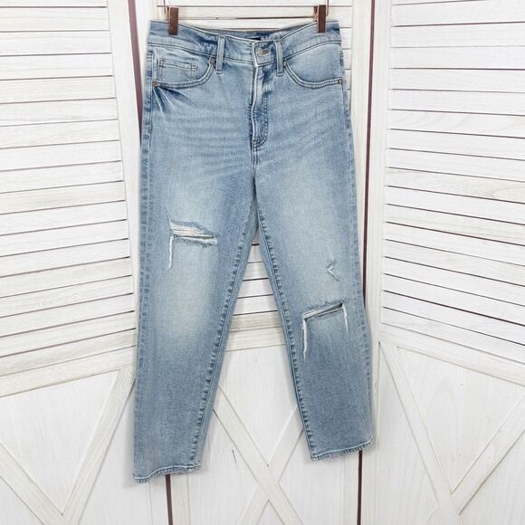 Express Conscious Edit Straight Ankle High Rise Jeans Blue 4 Distressed - Picture 1 of 14